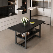 Tavolo da pranzo 160 cm nero MDF e metallo con ripiano integrato