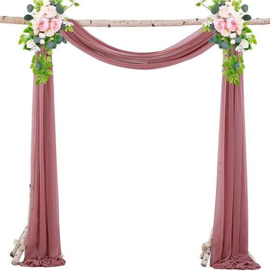 Slender Chiffon Tenda, tenda da cerimonia da matrimonio, con nastri, stoffa chiffon a drappeggio per decorazione cerimoniale, sfondo, tenda da festa di seta - Rosa Scuro - 75*1000cm
