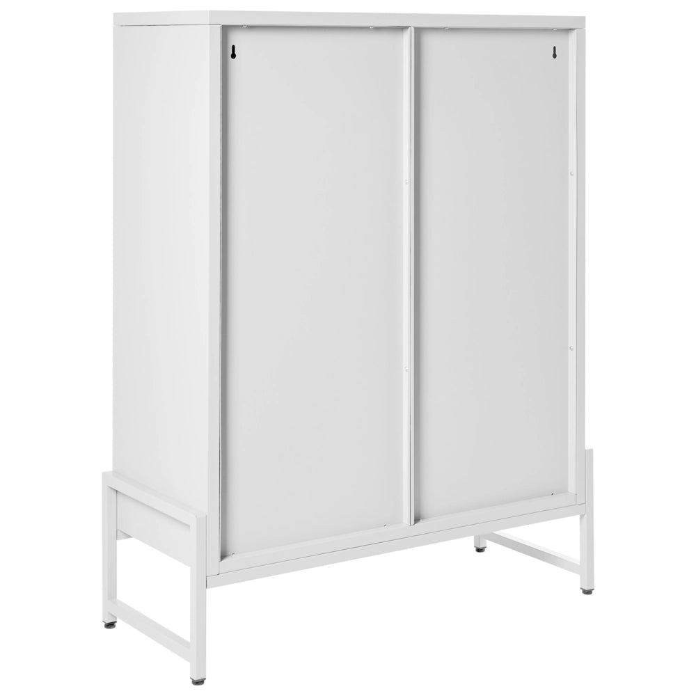 Credenza in acciaio con 2 ante ovali traforate e 5 ripiani bianco menta stile industriale moderna