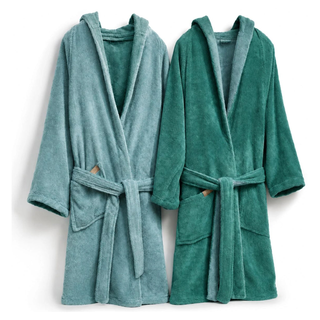 Sefane, Accappatoio 100% Cotone con Cappuccio Reversibile, Verde Acqua