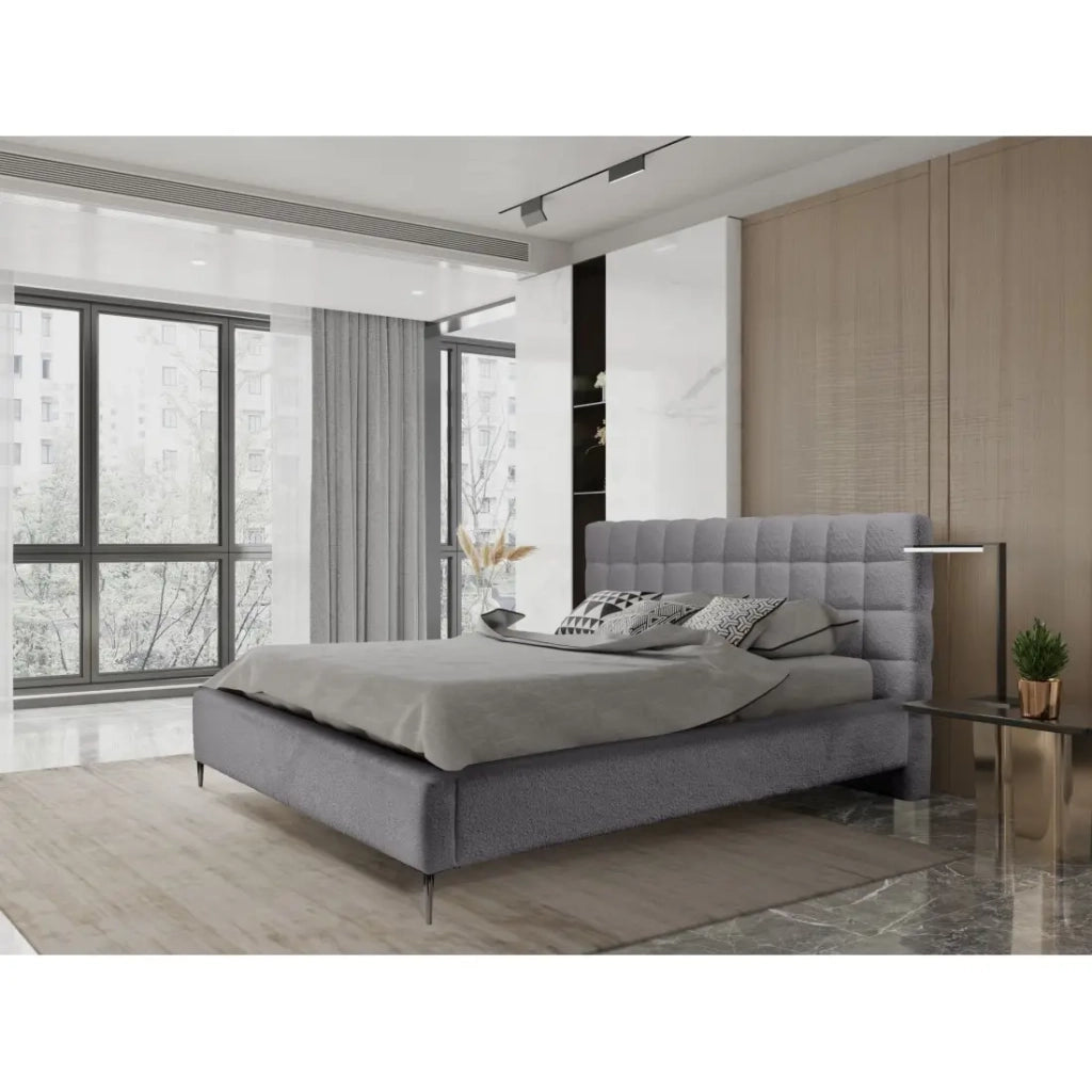 Letto MILLIO – Grigio antracite – 140x200 cm – Tessuto bouclé chenille – Rete inclusa – Comfort alberghiero 5 stelle