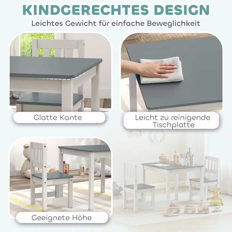TAVOLO per bambini con 2 sedie, set 3 pezzi, grigio, MDF e pino