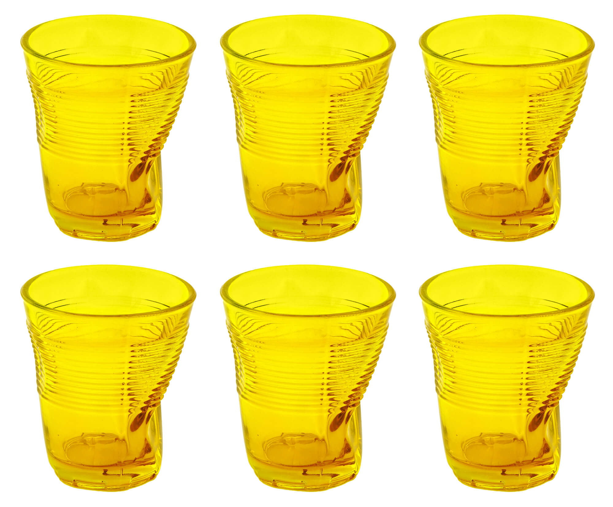 Set 6 Bicchieri Accartocciati 22 cl Ø8 cm in Vetro Pressato Kaleidos Gialli