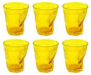 Set 6 Bicchieri Accartocciati 22 cl Ø8 cm in Vetro Pressato Kaleidos Gialli