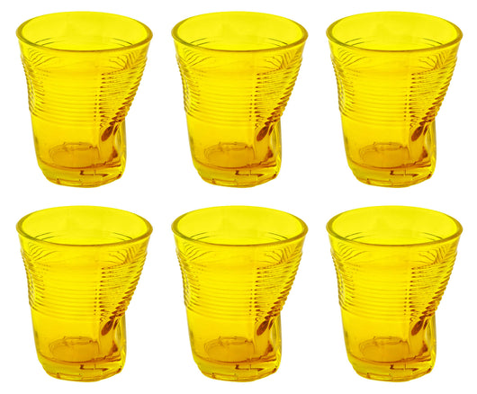 Set 6 Bicchieri Accartocciati 22 cl Ø8 cm in Vetro Pressato Kaleidos Gialli