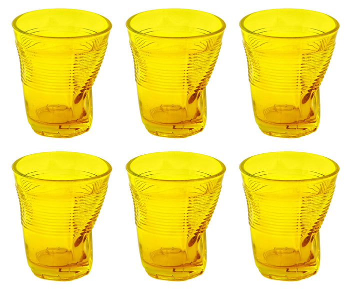 Set 6 Bicchieri Accartocciati 22 cl Ø8 cm in Vetro Pressato Kaleidos Gialli