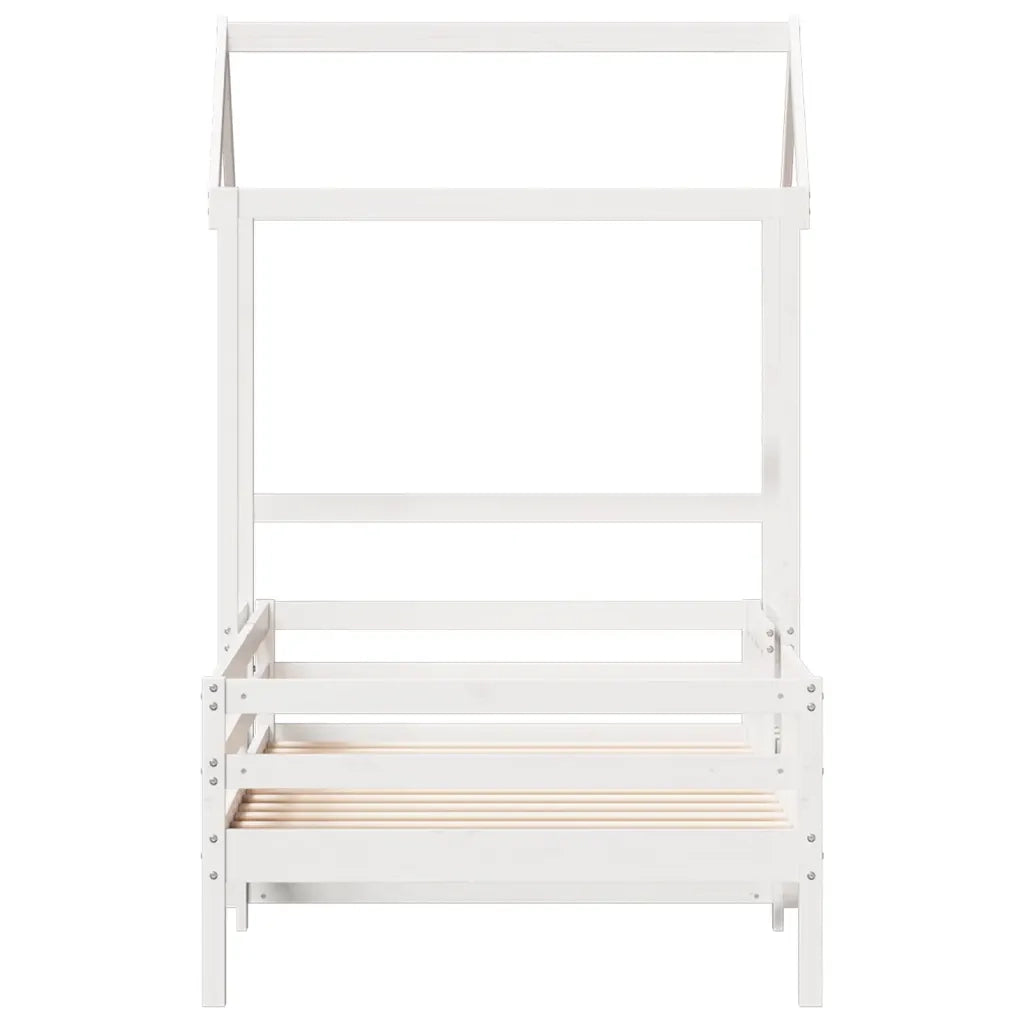 Letto singolo | Letto per adulti | Giroletto con Tetto Bianco 80x200 cm Legno Massello Pino