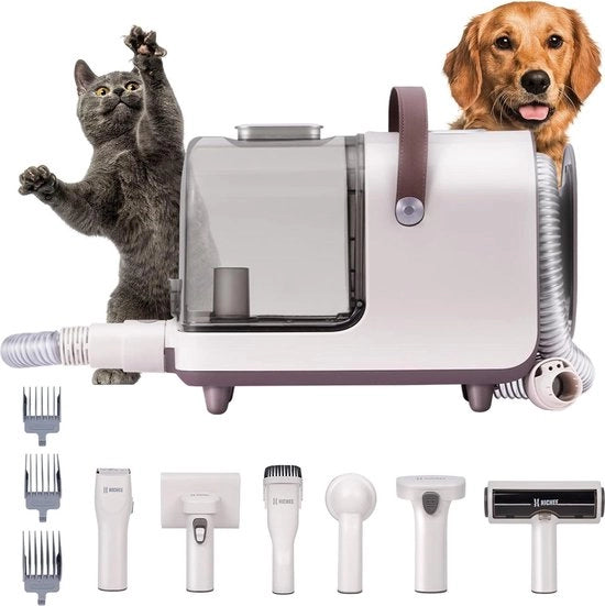 Borsetta elettrica per animali - spazzola per cani con aspiratore - aspirapolvere per animali 12000 Pa (25 l) (bianco grigio) Tondeatrice per cani