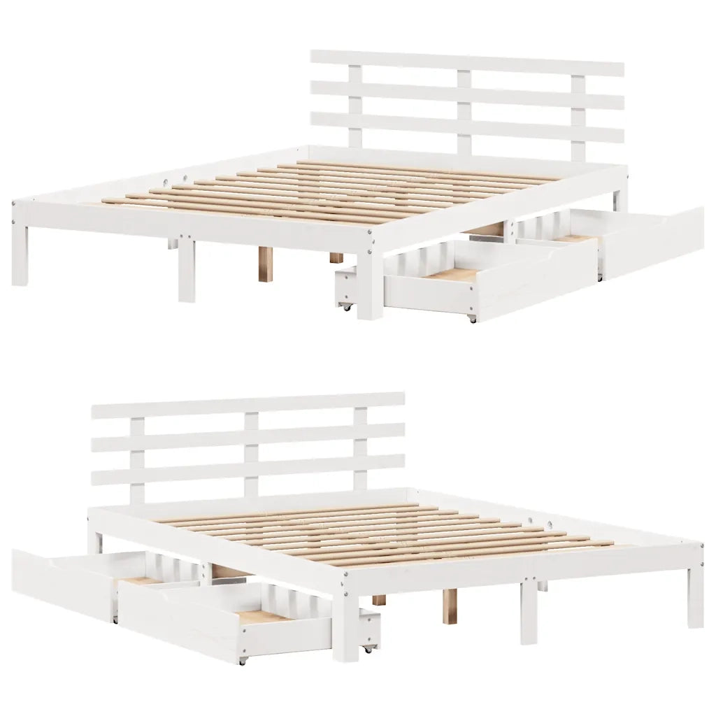 vidaXL Giroletto con Cassetti Bianco 140x190 cm Legno Massello di Pino