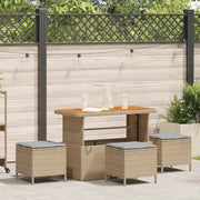 Set da Pranzo da Giardino in 4 Pezzi con Cuscini Beige Polyrattan Acacia