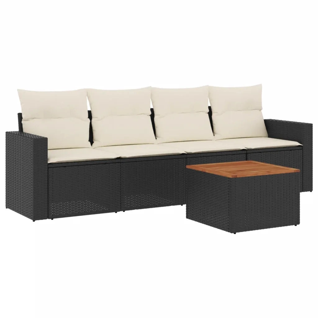 Set Divani da Giardino 5 pz con Cuscini in Polyrattan Nero 3223998