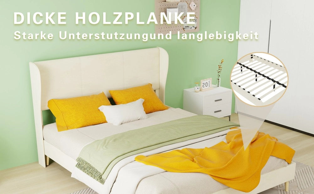 Letto Imbottito con Testiera Morbida e Materasso ¨C MINIMAL ¨C Beige 140x200