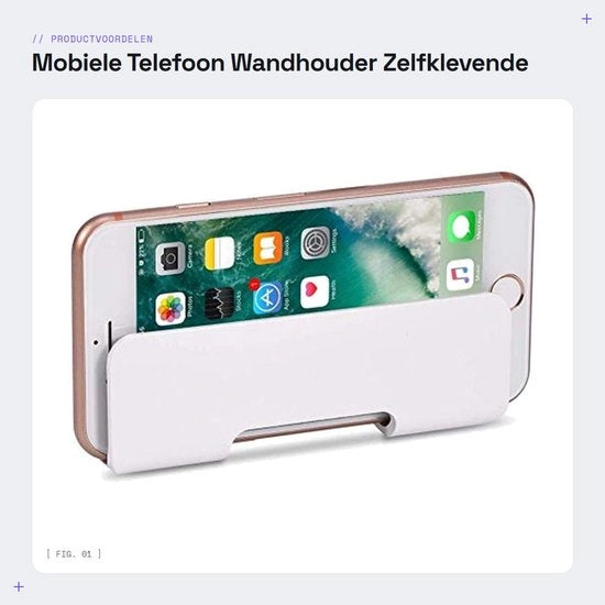 Sostegno per Telefono - Autoadesivo - Bianco - 1 kg di Capacità di Carico - 12 x 8 cm - Adatto per Superfici Liscie - Sostegno per Telefono