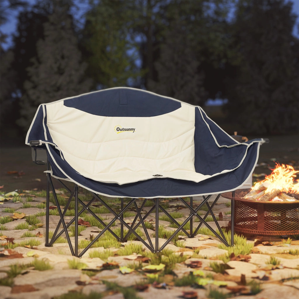 Sedia pieghevole da campeggio 2 posti con porta bevande e borsa ¨C zephmum ¨C blu