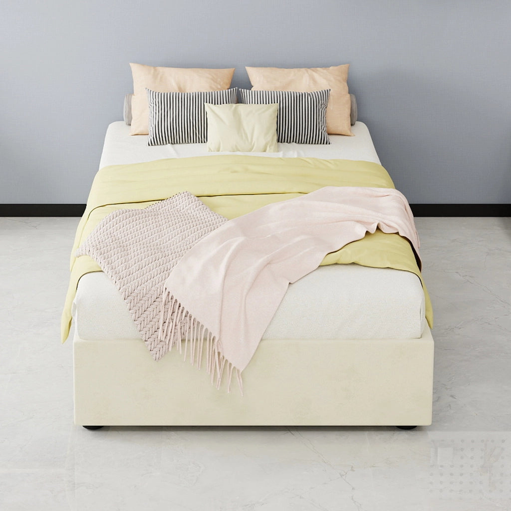 letto tela e metallo beige 90 x 200 cm