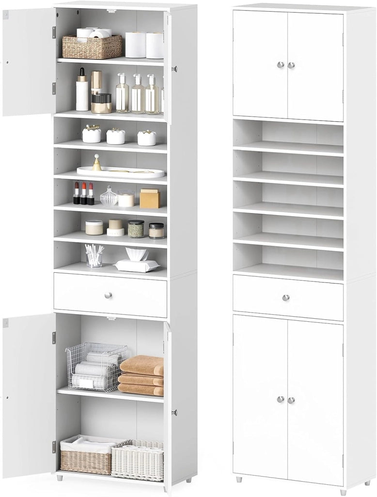 Armadio da bagno 180 cm, autoportante alto con 5 ripiani aperti e ripiani regolabili, 50 x 24 cm, multiuso, per soggiorno, cucina, bagno