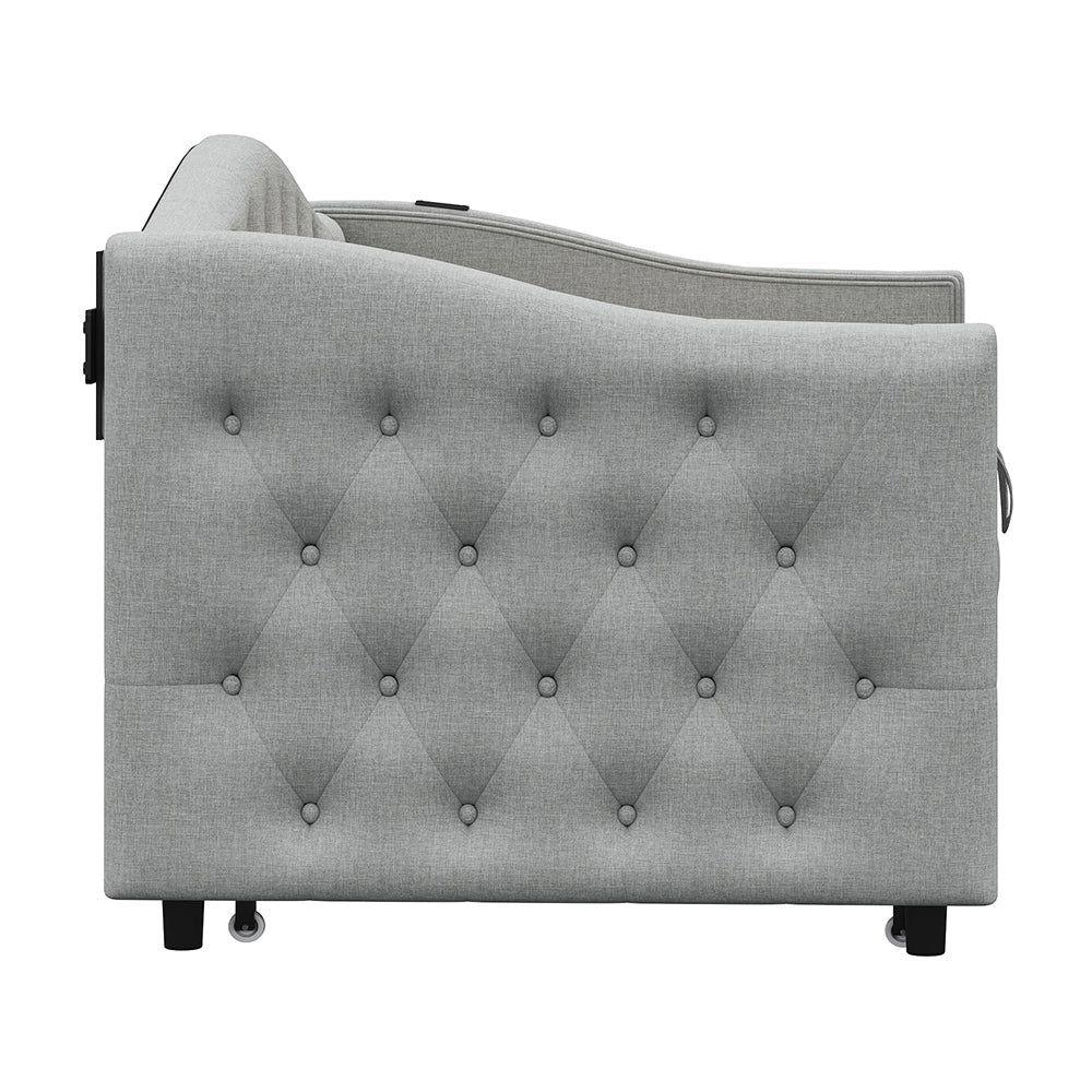 Letto estensibile 90x200 cm - Xylo - Grigio lino, USB, classico, con rete