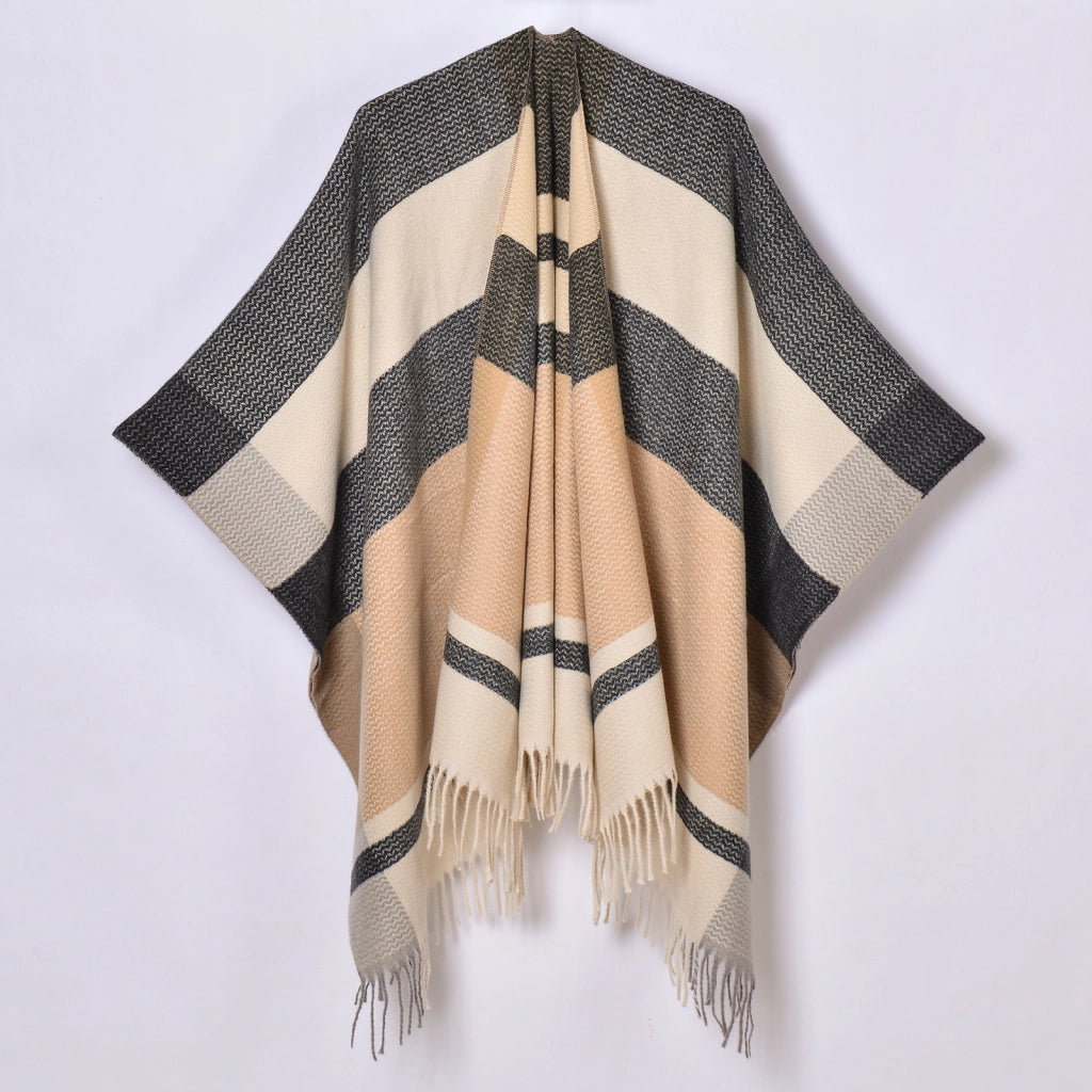 Nuovo scialle diviso con nappe, sciarpa semplice a quadri jacquard da donna