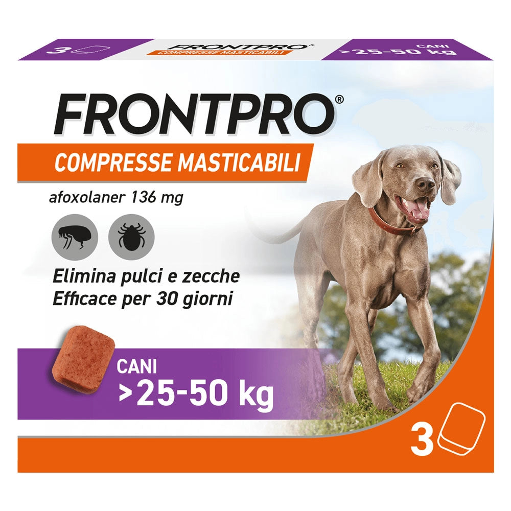 Compresse Antiparassitarie Masticabili Cani 25 Fino a 3 da 50 kg