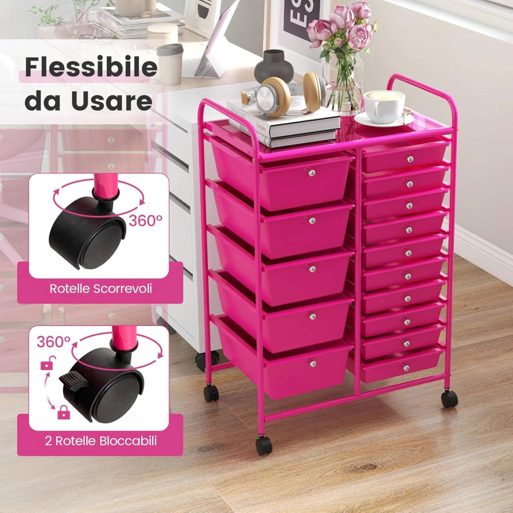Carrello con 15 cassetti, impilabile, per cassetti, da cucina, bagno, ufficio, 63 x 37 x 87 cm (bianco)