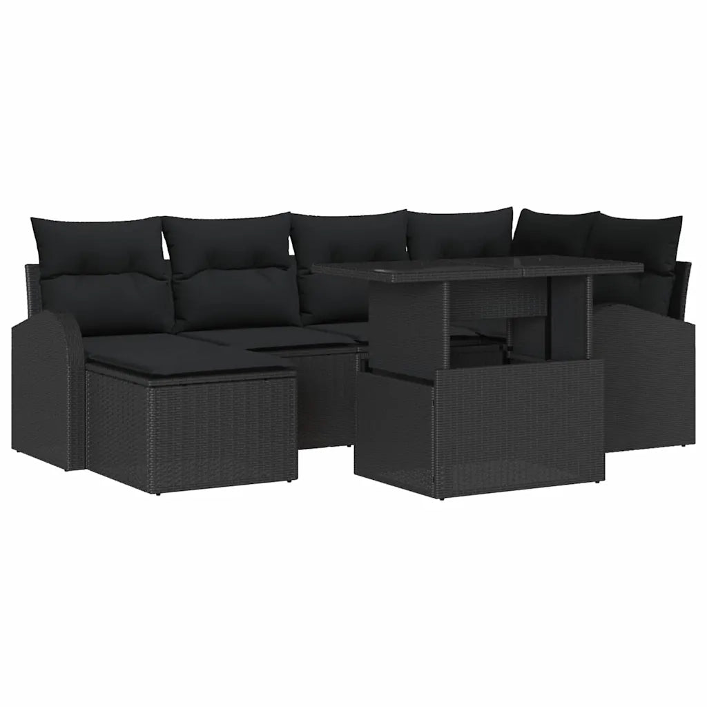 Set Divano da Giardino con archiviazione 7 pcs Nero Poly Rattan 3357416