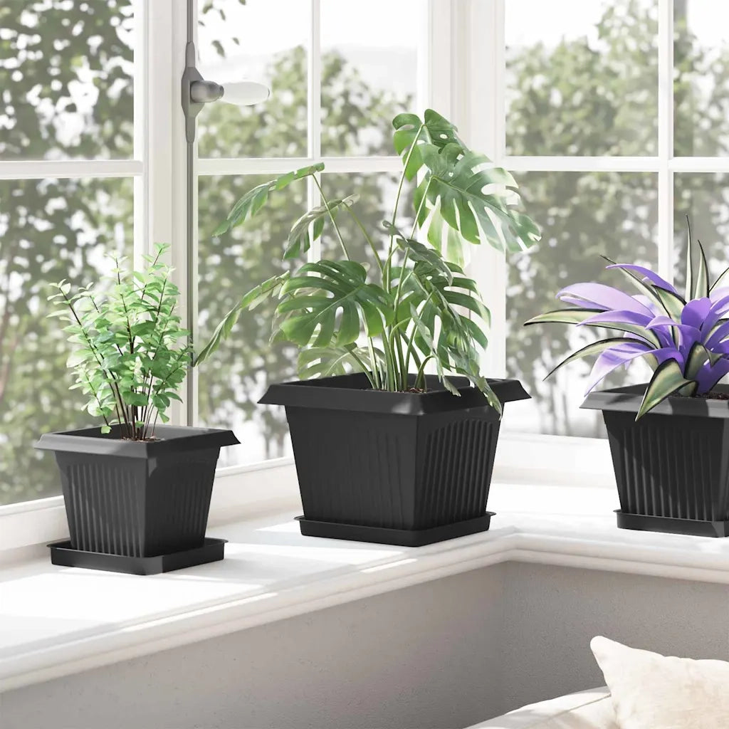 Fioriere | Cassetta per fiori | Vasi per Piante 24 pz Nero 23 x 23 x 17,5 cm Plastica
