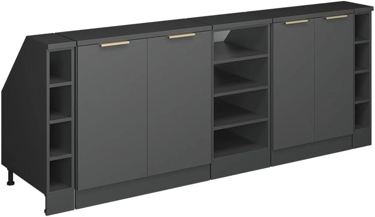 Set di mobili sottotetto Rion, Antracite-oro, 210 cm Set di 5 carcasse armadio profondità 60 cm, adatto per il salvaspazio sotto tetti spioventi