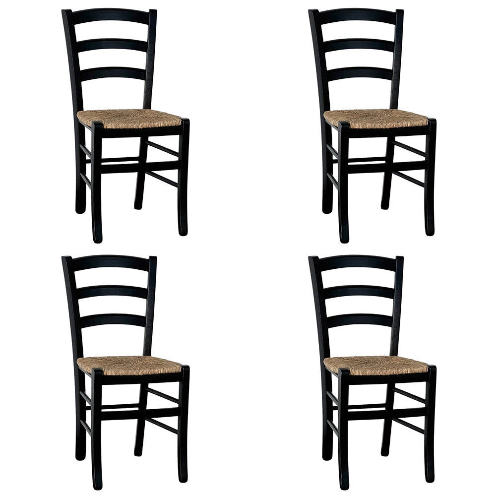 Sedie da sala da pranzo legno nero venezia con seduta in paglia x4