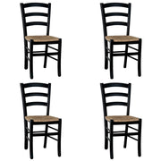 Sedie da sala da pranzo legno nero venezia con seduta in paglia x4