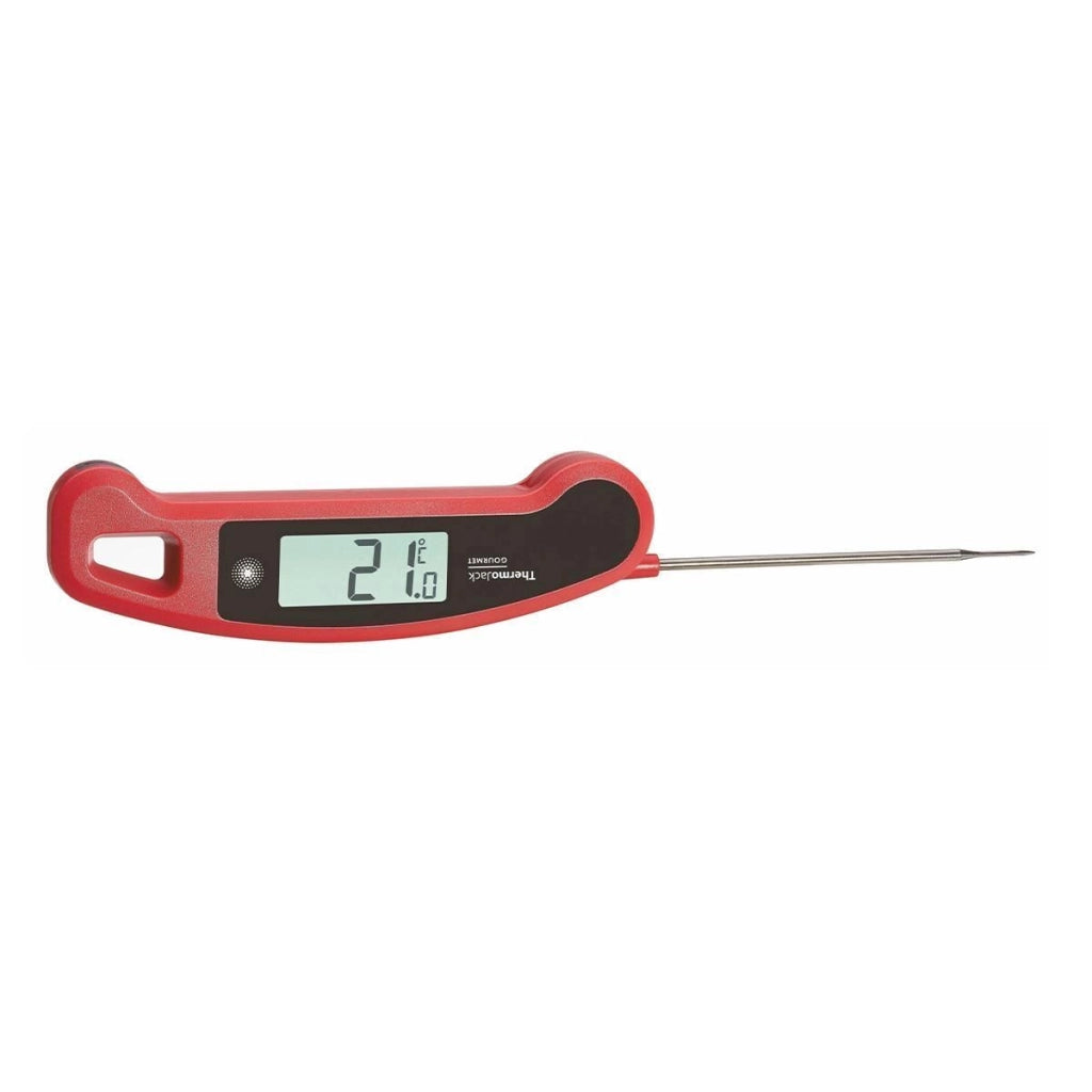 TFA 30.1060.05 Thermo Jack Termometro Digitale da Cucina Pieghevole con Sonda in Acciaio Inox Misurazione Rapida in 3-4 Secondi Precisione ±0,5°C da -40 a +250°C Retroilluminazione Display Orientabile Lavabile sotto Acqua Corrente colore Rosso