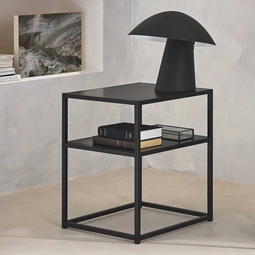 Comodino in metallo nero con ripiano, nero