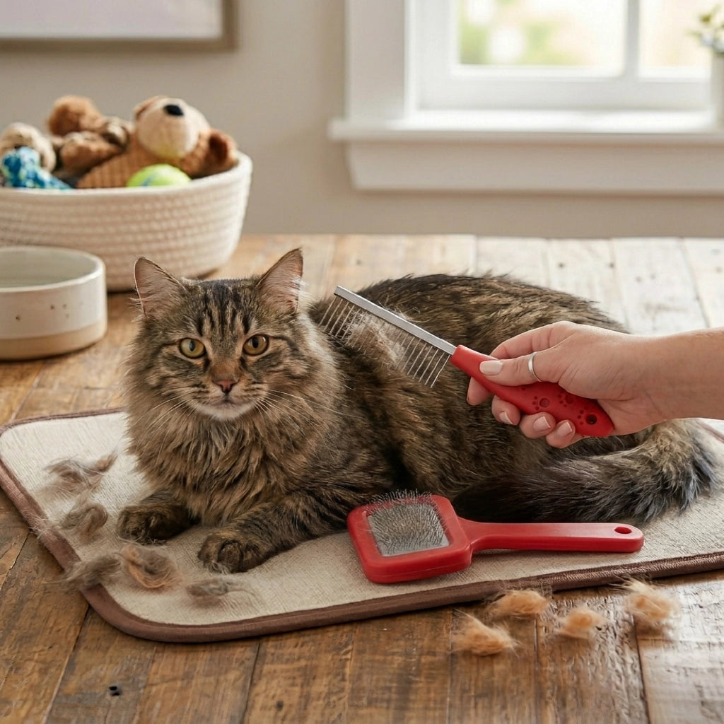 Kit Toelettatura per Cani e Gatti con Spazzola Cardatore e Pettine a Denti Stretti, Rimozione Pelo Morto e Sottopelo, Accessori Grooming Professionale Rosso