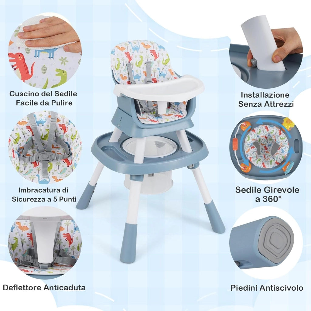 Seggiolone Pappa Bambini, con Cintura e Vassoio Rimovibile (Verde) | Sedia Evolutiva per Neonati 6-36 Mesi con Cintura e Vassoio Rimovibile, 3 Giochi e Cestino