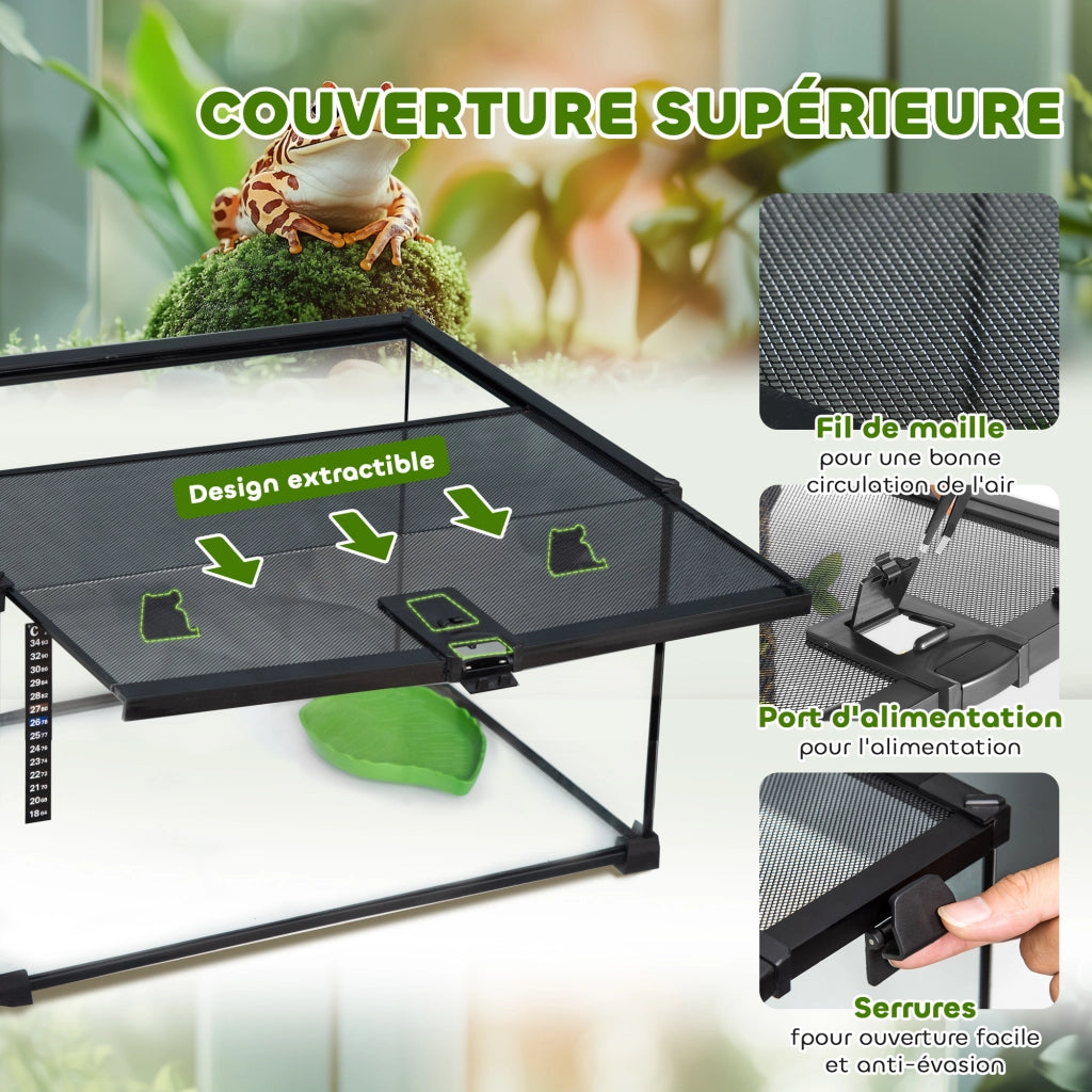 Terrario per Rettili ¨C Zephmum ¨C Nero Metallo Vetro 50x30x25 cm