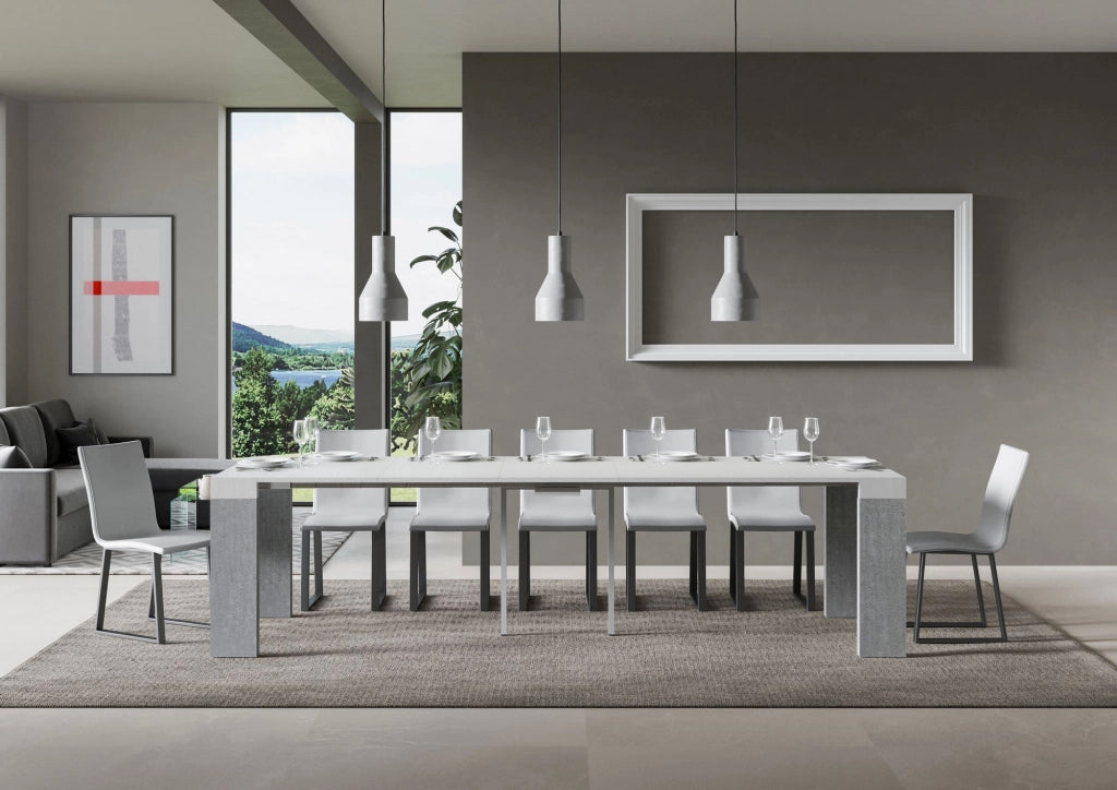 Consolle Allungabile 90-300x40x77 cm in Nobilitato Bianco e Grigio