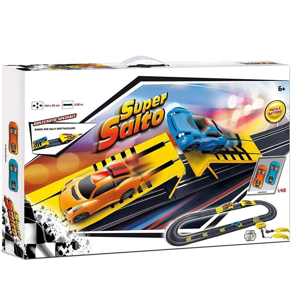 Trade Shop - Pista Macchinine Super Salto Con 2 Macchinine Giocattolo Bambini -