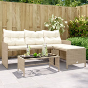 Divano da Giardino con Tavolo e Cuscini a L Beige in Polyrattan 365575