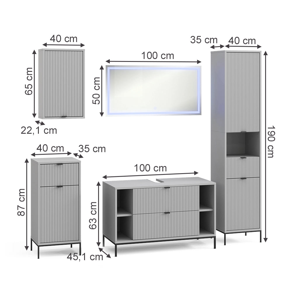 Vicco Set di mobili da bagno Grigio 5 parti