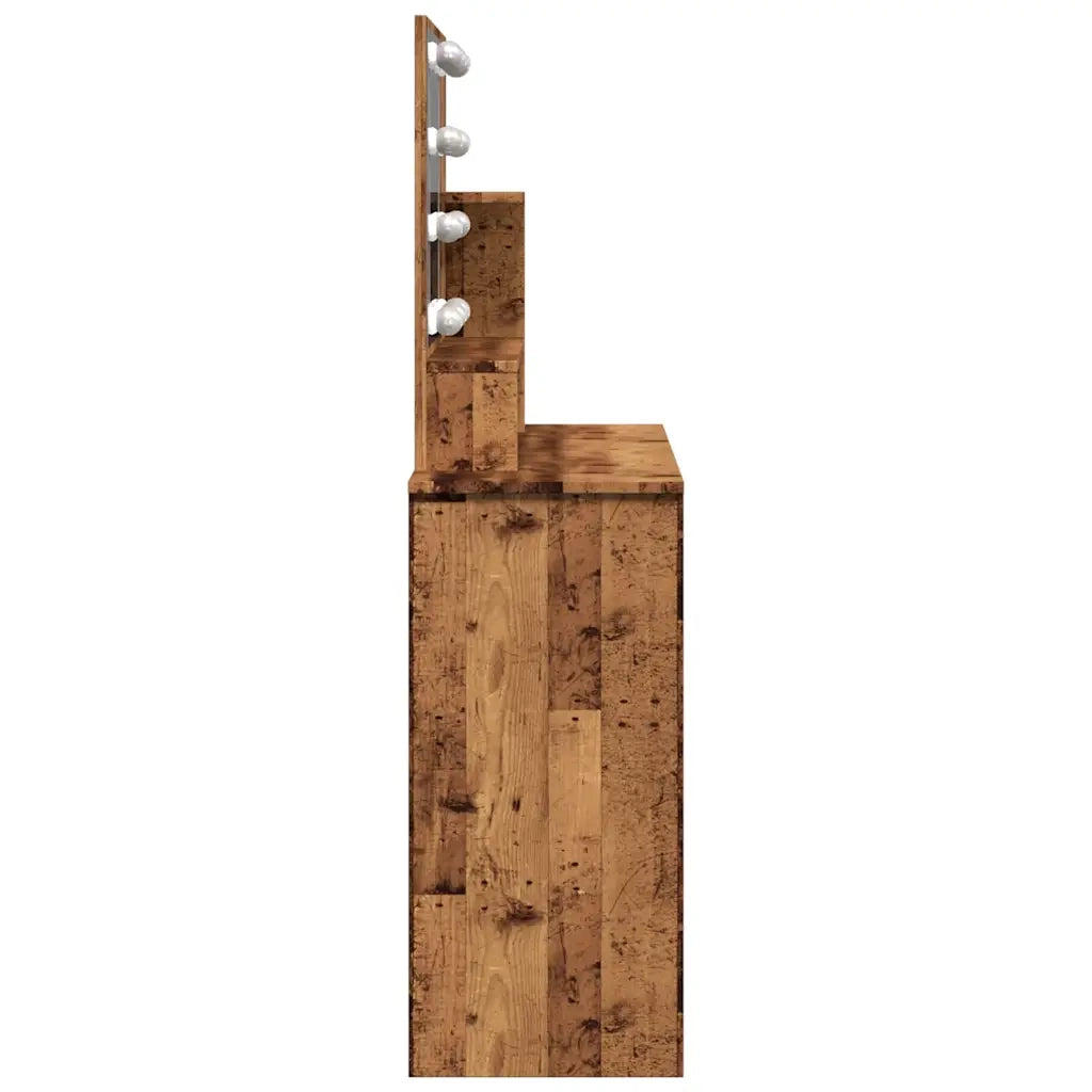 Toeletta | Tavolo da Trucco con LED Legno Antico 86,5x35x136 cm