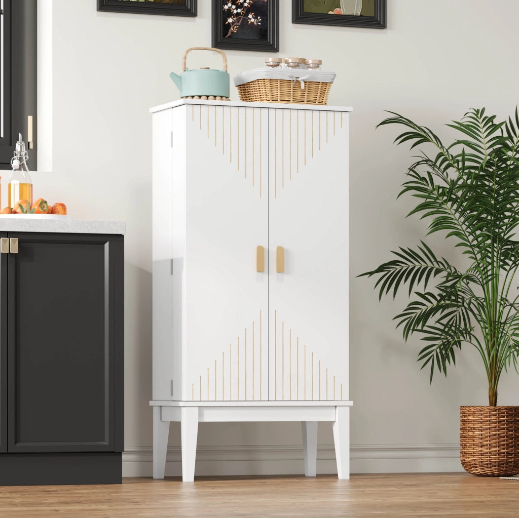 Mobile contenitore freestanding 120x59x30 cm in MDF bianco con 5 scomparti e ante
