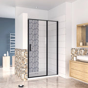 90x185 cm Box Doccia per Nicchia Porta Battente Verso Esterno in Vetro Temperato Trasparente Anticalcare 6 mm Profilo Nero Opaco