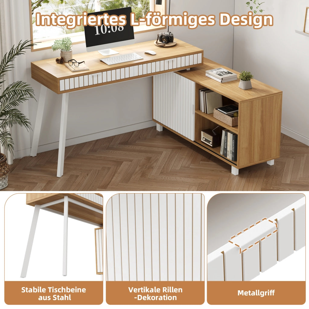Scrivania Angolare con Cassetti ¨C MINIMAL ¨C Legno e Metallo, 140x120x76.5cm