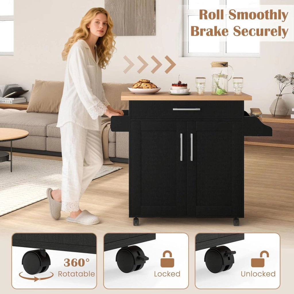 Carrello da Cucina Isola Mobile con Piano di Lavoro, 111 x 40 x 90 cm, in Legno, con Cassetto e Ruote