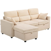Divano Letto Angolare con Vano Contenitore 205x135x76 cm Rivestimento in Velluto a Coste Beige
