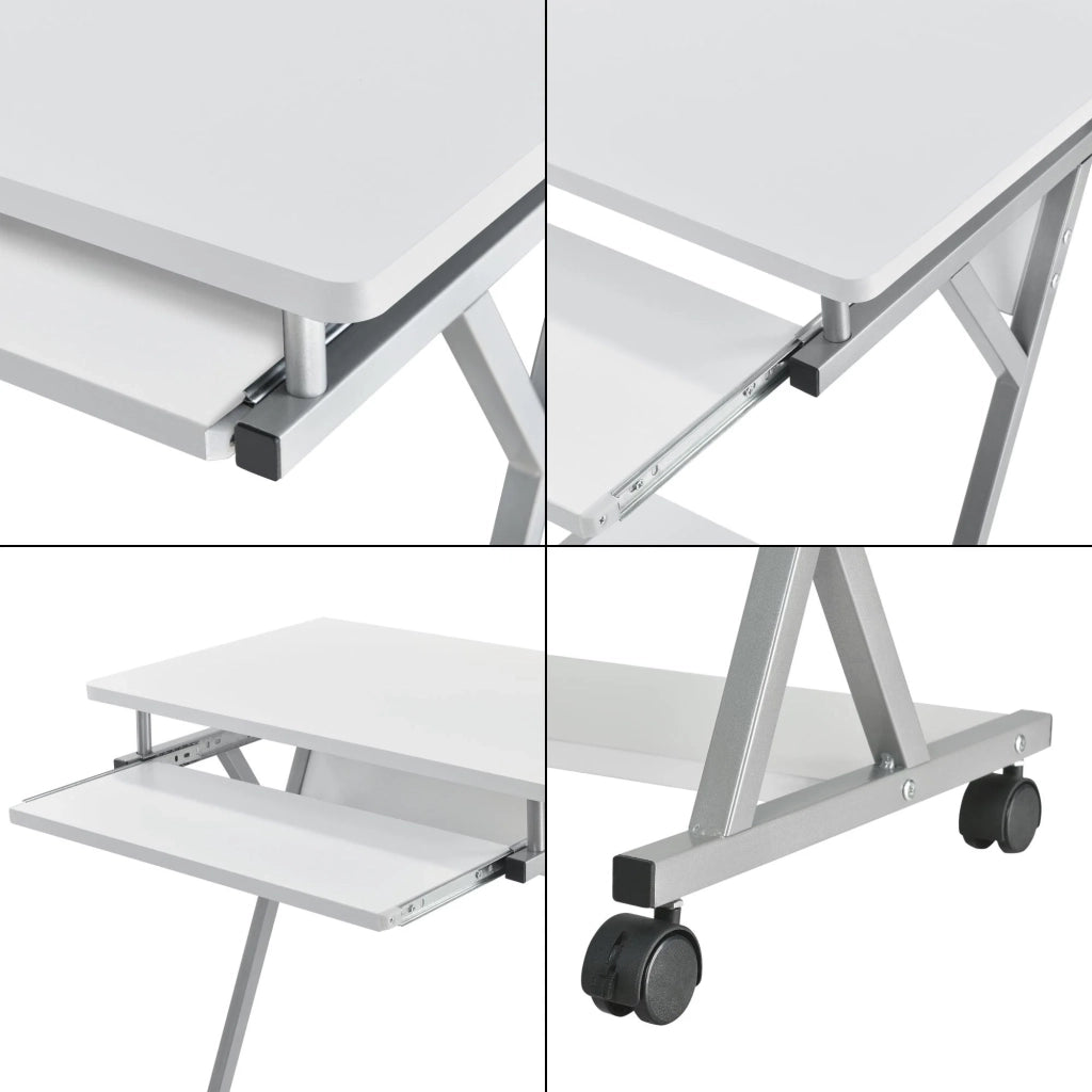 Scrivania per computer con rotelle vassoio scorrevole per tastiera e 4 ruote MDF 60 cm bianco 03_0001153
