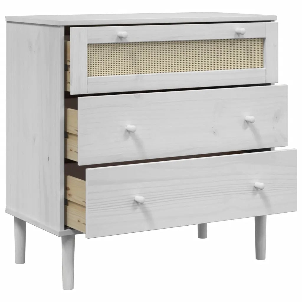 Cassettiera SENJA Aspetto Rattan Bianca 80x40x80 cm Legno Pino 358023