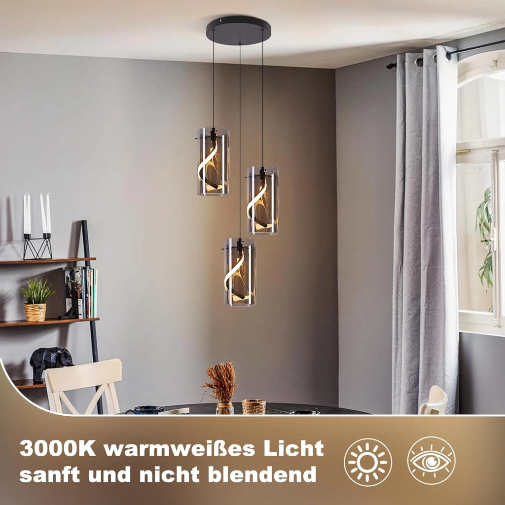 Lampada a sospensione ZMH LED 3 luci nera 150 cm 23 W altezza regolabile per soggiorno e camera da letto