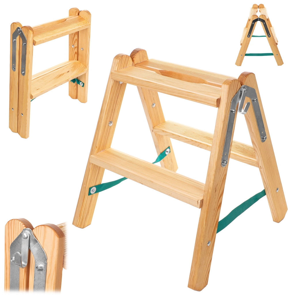 Scala a pioli in legno KADAX 2x2 con gradini larghi, ideale per imbianchini.
