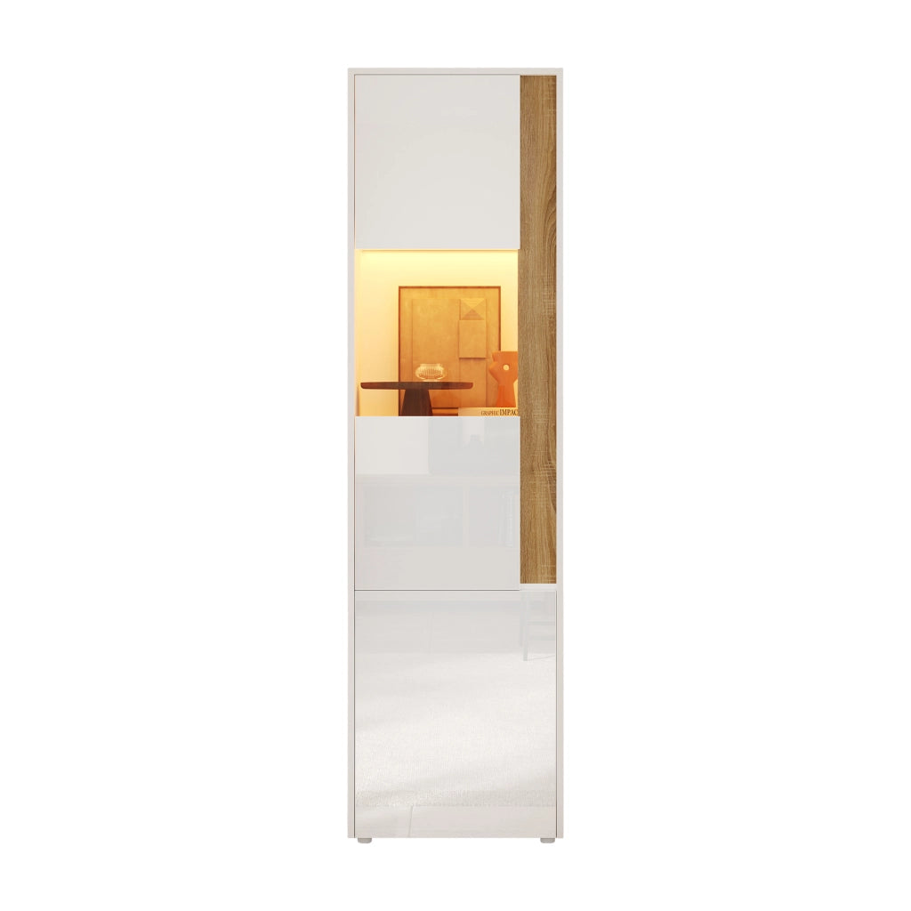 Vetrina con LED ¨C MINIMAL ¨C Bianco/Naturale, 2 Ante, Legno, 50x40x179 cm