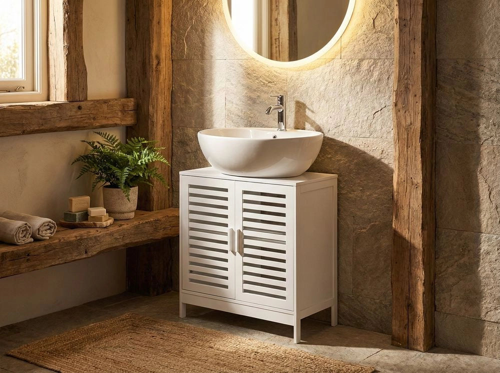Armadietto per lavabo in bambù bianco per la conservazione del bagno Minimalista